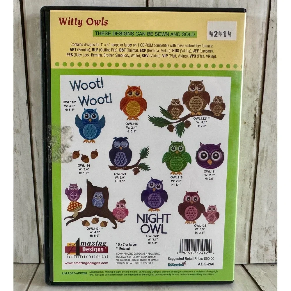 Amazing Designs Witty Owls Embroidery Designs Classic 4x4 5x7 CD ~ ADC-260